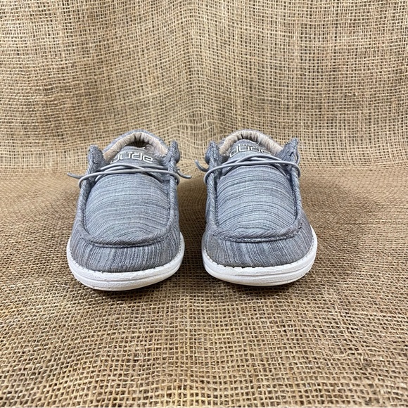 🛑SOLD🛑 Hey Dude Shoe Casual Walley Linen Stone Gray Slip On Size 5 - Picture 7 of 10